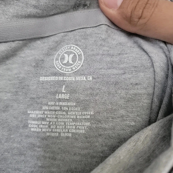 Hurley Men's Long Sleeve Hooded Graphic Tee Gray Size Large Comfort Quality - Picture 5 of 5